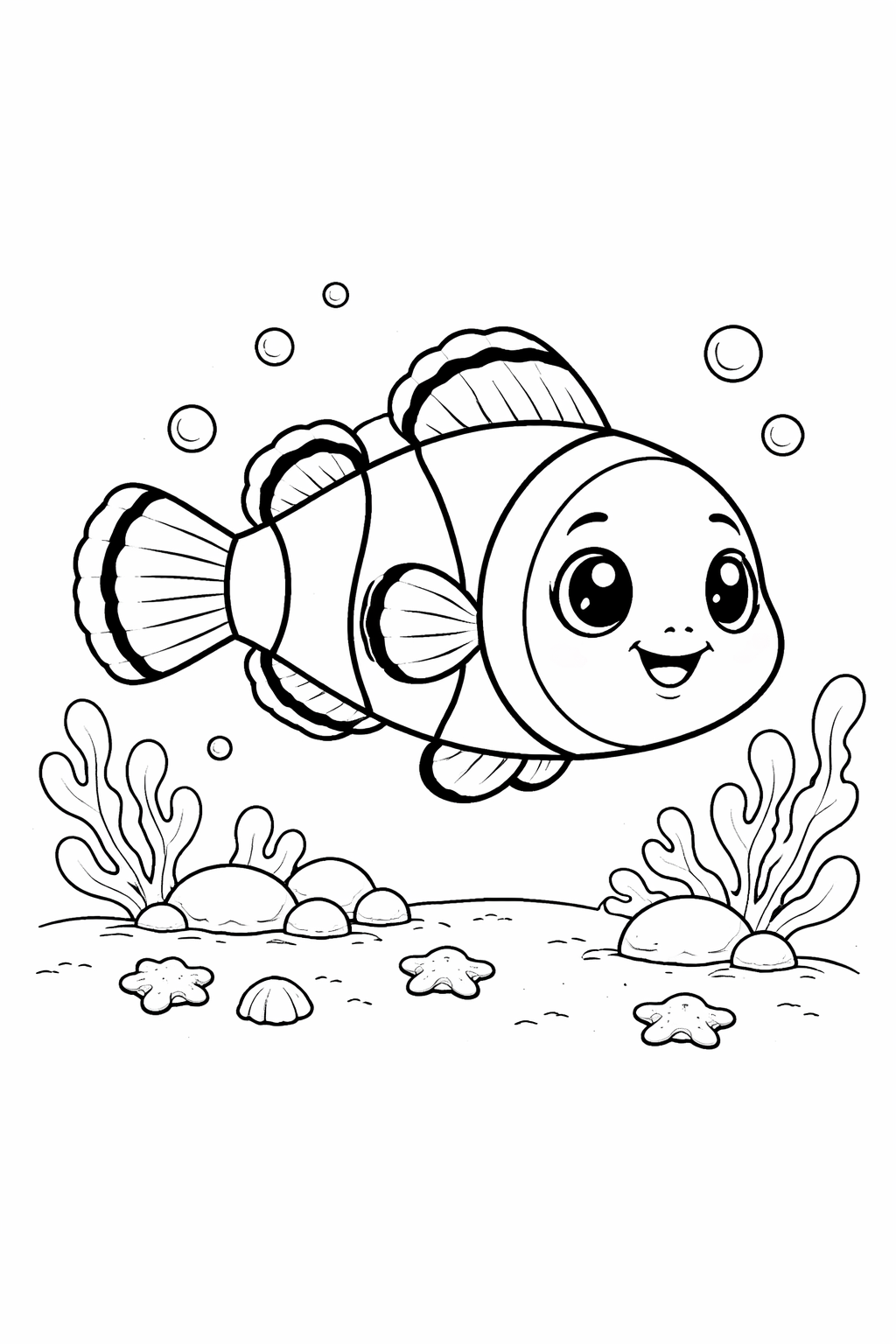 clownfish colouring page printable  cute ocean animal for preschool kids