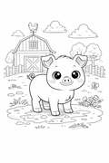 pig colouring page printable  farm animal scene for preschool kids