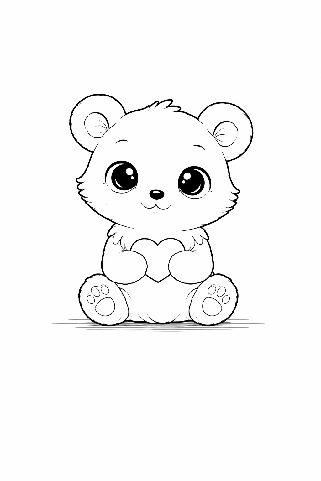 baby bear colouring page printable  cute animal with heart for toddlers