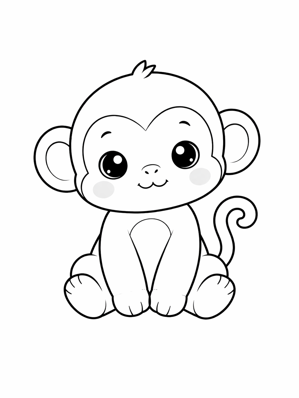 baby monkey colouring page printable  cute jungle animal for preschool kids
