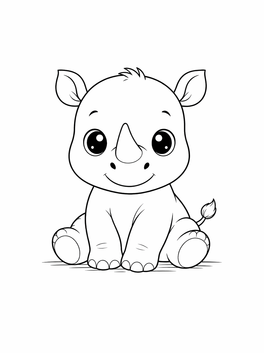 baby rhino colouring page printable  cute safari animal for preschool kids