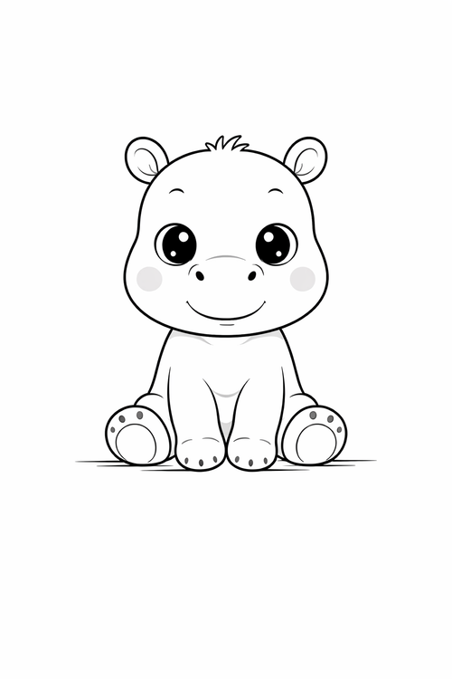 baby hippo colouring page printable  cute safari animal for toddlers
