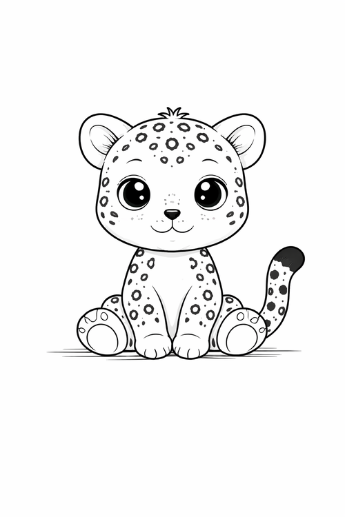 baby leopard colouring page printable  cute safari animal for preschool kids
