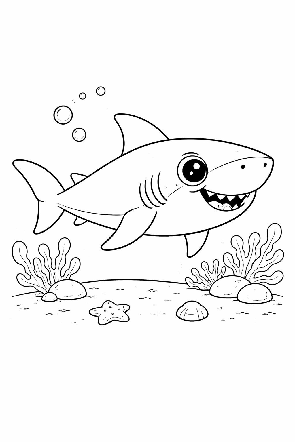 shark colouring page printable  cute ocean animal for toddlers
