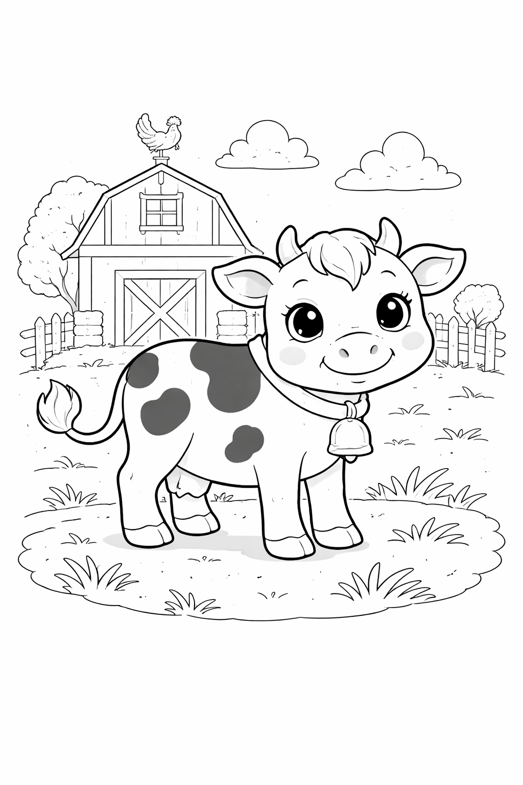 cow colouring page printable  farm animal scene for preschool kids