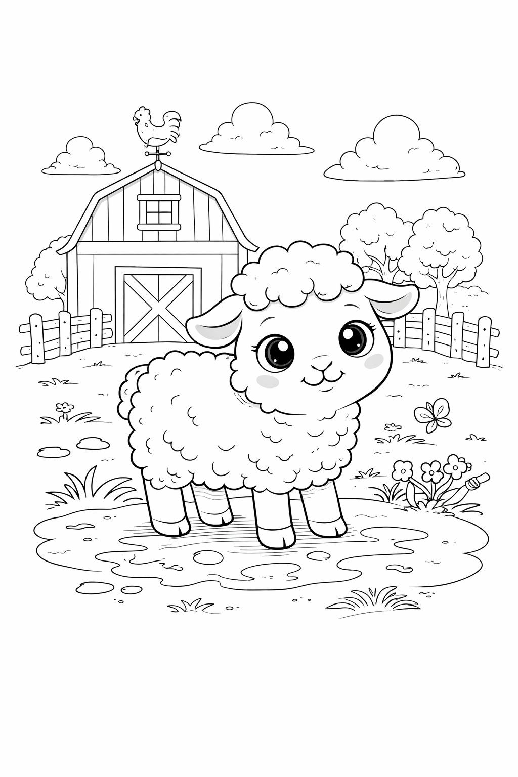 sheep colouring page printable  farm animal scene for toddlers