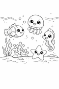 underwater animals colouring page  cute ocean scene for preschool kids