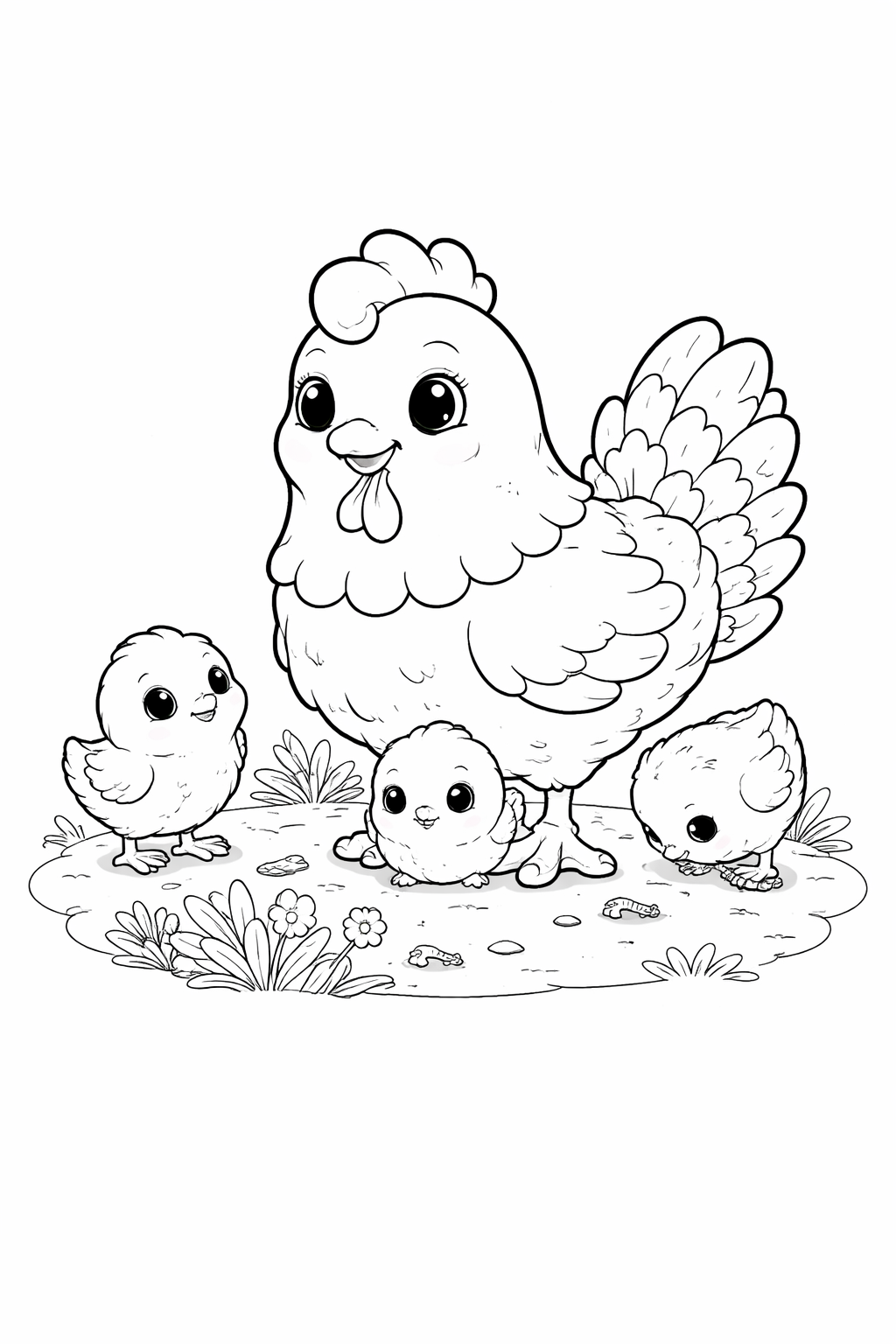 hen and chicks colouring page  cute farm animal for toddlers